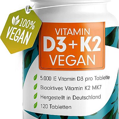 Vitamin D3 K2 VEGAN 120 Tabletten mit 5000 IE D3 + 200 mcg K2
